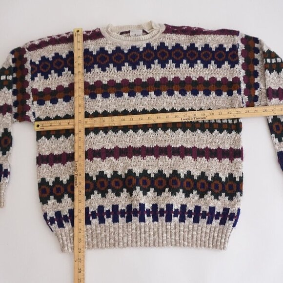Vtg '80S Ash Creek Taupe Purple Cosby Biggie Eclectic Crewneck Knit Sweater XL - Picture 3 of 10
